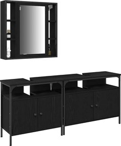 vidaXL Μονάδες Νιπτήρα Μπάνιου με ράφι 3 pcs Μαύρο Επεξεργασμένο ξύλο