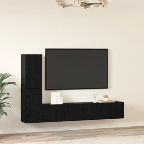 vidaXL Τηλεοπτική Κάβα Τοίχου 4 pcs Μαύρη Δρυς Επεξεργασμένο ξύλο
