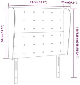 Κεφαλάρι με Πτερύγια Σκούρο Γκρι 83x23x118/128 εκ. Βελούδινο - Γκρι