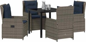 vidaXL Σέτ φαγητού για κήπο με μαξιλάρι 5 pcs Γκρι Πολυ ράταν