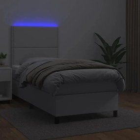 vidaXL Κρεβάτι Boxspring με Στρώμα &amp; LED Λευκό 90x190 εκ. Συνθ. Δέρμα