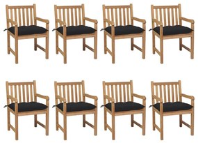 Καρέκλες Κήπου 8 Τεμαχίων Μασίφ Ξύλο Teak με Μαύρα Μαξιλάρια - Μαύρο