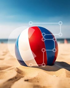 Intra Συλλεκτικό Ξύλινο Παζλ Plywood 4mm - Πολύχρωμη μπάλα παραλίας στην αμμώδη παραλία Σε Ξύλινο Κουτί - Διαστάσεις: 10x10 cm – 25 κομμάτια