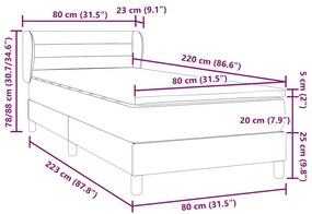 Κρεβάτι Boxspring με Στρώμα Μαύρο 80x220 εκ. Βελούδινο - Μαύρο