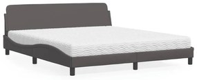 Κρεβάτι με Στρώμα Γκρι 180x200 εκ. Συνθετικό Δέρμα - Γκρι