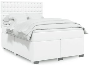 vidaXL Κρεβάτι Boxspring με Στρώμα Λευκό 140x200εκ.από Συνθετικό Δέρμα