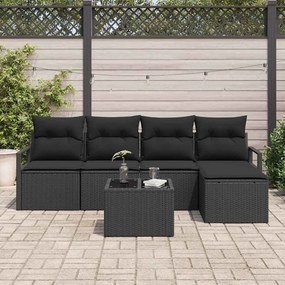 vidaXL Σετ Καναπέ Κήπου 6 pcs Μαύρο Πολυ rattan, βαμμένο ατσάλι