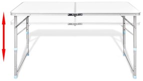 Τραπέζι Βαλίτσα Πτυσσόμενο Ρυθμιζόμενο Ύψος 120 x 60 cm Αλουμινίου - Λευκό