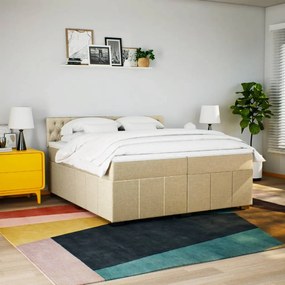 Κρεβάτι Boxspring με Στρώμα Κρεμ 200x200 εκ. Υφασμάτινο - Κρεμ