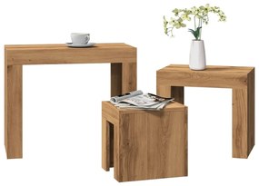 Τραπεζάκια Ζιγκόν 3 τεμ. Αρτισιανή Δρυς από Επεξεργασμένο Ξύλο