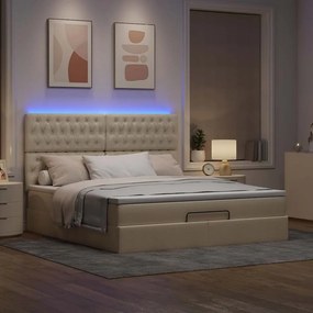 vidaXL Οθωμανικό κρεβάτι με στρώμα &amp; LEDs Cream 160x200cm ύφασμα