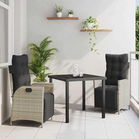 vidaXL Σέτ φαγητού για κήπο 3 pcs Ανοιχτό γκρι Πολυ ράταν