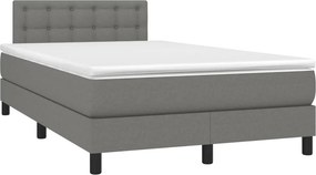 vidaXL Κρεβάτι Boxspring με Στρώμα &amp; LED Σκ.Γκρι 120x190εκ. Υφασμάτινο