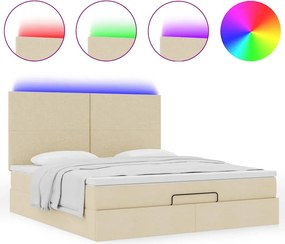 vidaXL Οθωμανικό κρεβάτι με στρώμα &amp; LEDs Cream 180x200cm ύφασμα
