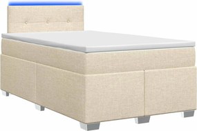 vidaXL Κρεβάτι Box Spring με Στρώμα και LED Κρεμ 120 x 200 cm Ύφασμα
