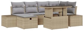 vidaXL Σετ Καναπέ Κήπου με μαξιλάρι 7 pcs Μπεζ Πολυ ράταν