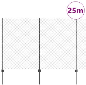 vidaXL Φράχτης Αλυσίδας  με 44 U Posts Γκρι 1.6x25 μ Χάλυβας