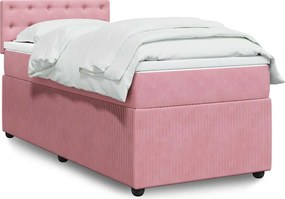 vidaXL Κρεβάτι Boxspring με Στρώμα Ροζ 90x200 εκ. Βελούδινο