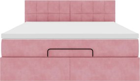 vidaXL Οθωμανικό κρεβάτι με στρώμα ροζ 140x200cm Βελούδο