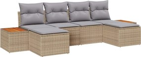 vidaXL Σετ Καναπέ Κήπου 6 pcs Μπέζ και Ανοιχτό Γκρι Πολυ Ρατάν