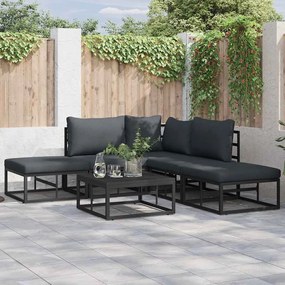 vidaXL Σετ Καναπέ Κήπου με μαξιλάρι 6 pcs Μαύρο Αλουμίνιο