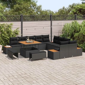 vidaXL Σετ Καναπέ Κήπου με μαξιλάρι 13 pcs Μαύρο
