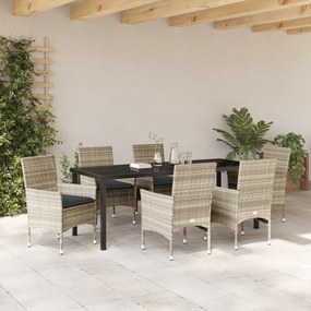 vidaXL Σετ Τραπεζαρίας Κήπου 7 Τεμαχίων με Μαξιλάρια Ανοιχτό Γκρι Πολυ Ράτα