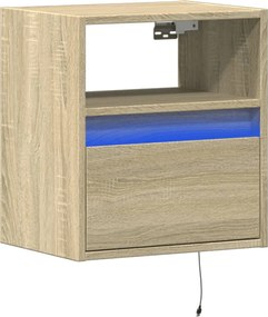 vidaXL Κομοδίνο Επιτοίχιο με Φώτα LED Sonoma Δρυς