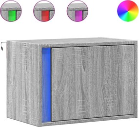 vidaXL Κομοδίνο Επιτοίχιο με Φώτα LED Γκρι Sonoma