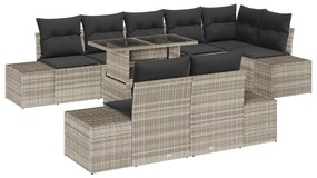 vidaXL Σετ Κήπου 9 Τεμαχίων με Μαξιλάρια Ανοιχτό Γκρι Πολυ Ρατάν