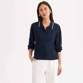 Ζακέτα με γιακά πόλο, από λεπτή πλέξη, με κουμπιά