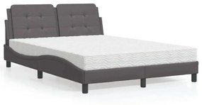 Κρεβάτι με Στρώμα Γκρι 120x200 εκ. από Συνθετικό Δέρμα