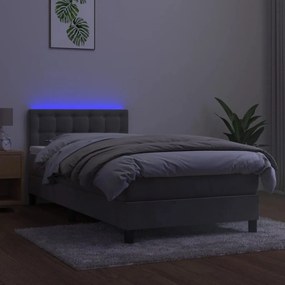 Κρεβάτι Boxspring με Στρώμα &amp; LED Αν.Γκρι 80x200 εκ. Βελούδινο - Γκρι