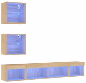 vidaXL Έπιπλα Τοίχου Τηλεόρασης 5 τεμ. LED Sonoma Δρυς από Επεξ. Ξύλο
