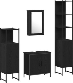 vidaXL Σετ Επίπλων Μπάνιου με ράφι 4 pcs Μαύρο Επεξεργασμένο ξύλο