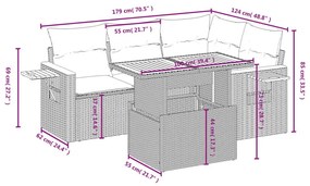 Σετ Καναπέ Κήπου 5 Τεμαχίων Μαύρο Συνθετικό Ρατάν με Μαξιλάρια - Μαύρο