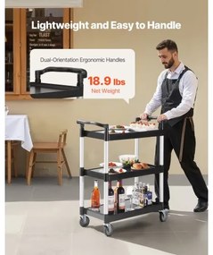 VEVOR Heavy Duty Utility Cart 300 lbs Capacity 3-tier Service Cart with Wheels