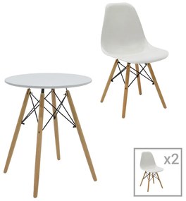 Intrahome Τραπεζαρία EVERESTA σετ 3τεμ Intrahome MDF και ξύλο οξιάς σε λευκή-φυσική απόχρωση Φ60x73εκ | SKU: INTRAPA-311111811