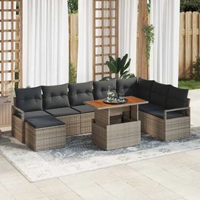 vidaXL 9 τεμαχίων καναπέ κήπου με γκρι πολυ rattan και μαξιλάρια