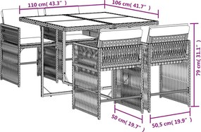 vidaXL Σετ Τραπεζαρίας Κήπου 5 Τεμαχίων Μαύρο Συνθ. Ρατάν με Μαξιλάρια