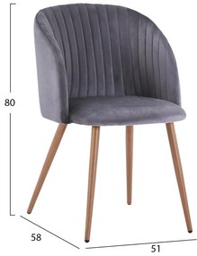 Σετ τραπεζαρίας C11347.01 5τμχ με Τραπέζι 160x90x74εκ. &amp; Καρέκλα LEAH Βελούδο Γκρί