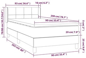 Κρεβάτι Boxspring με Στρώμα Σκούρο Γκρι 90x200 εκ. Βελούδινο - Γκρι