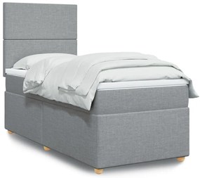 vidaXL Κρεβάτι Boxspring με Στρώμα Ανοιχτό Γκρι 90x190 εκ. Υφασμάτινο