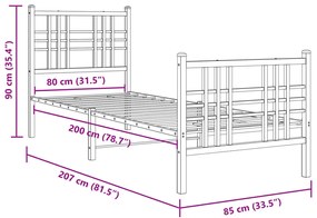 Πλαίσιο Κρεβατιού με Κεφαλάρι&amp;Ποδαρικό Μαύρο 75x190 εκ. Μέταλλο - Μαύρο