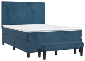 vidaXL Κρεβάτι Boxspring με Στρώμα Σκούρο Μπλε 140x200 εκ. Βελούδινο