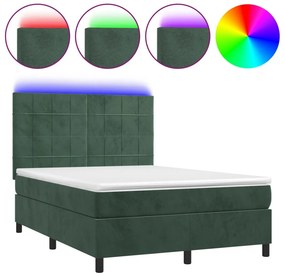 vidaXL Κρεβάτι Boxspring με Στρώμα &amp; LED Σκ. Πράσινο 140x200εκ Βελούδο