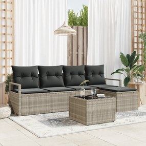 vidaXL Σετ Καναπέ Κήπου 6 Τεμαχίων με Μαξιλάρια Γκρι Πολυ Ράταν
