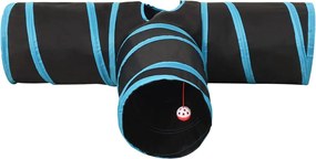 vidaXL Τούνελ για Γάτες 3 Κατευθύνσεων Μαύρο/Μπλε 90 εκ. Πολυεστέρα