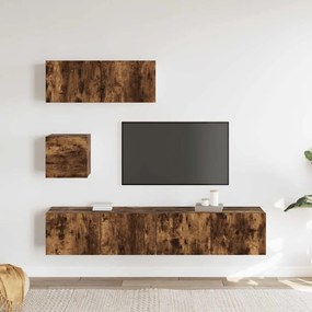 vidaXL Σετ Επίπλων Τηλεόρασης 4 Τεμαχίων Καπνιστή δρυς Επεξ. Ξύλο