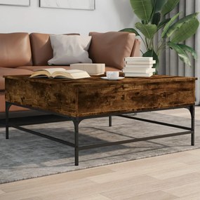 vidaXL Τραπεζάκι Σαλονιού Καπνιστή Δρυς 95x95x45 εκ. Επ. Ξύλο&amp;Μέταλλο